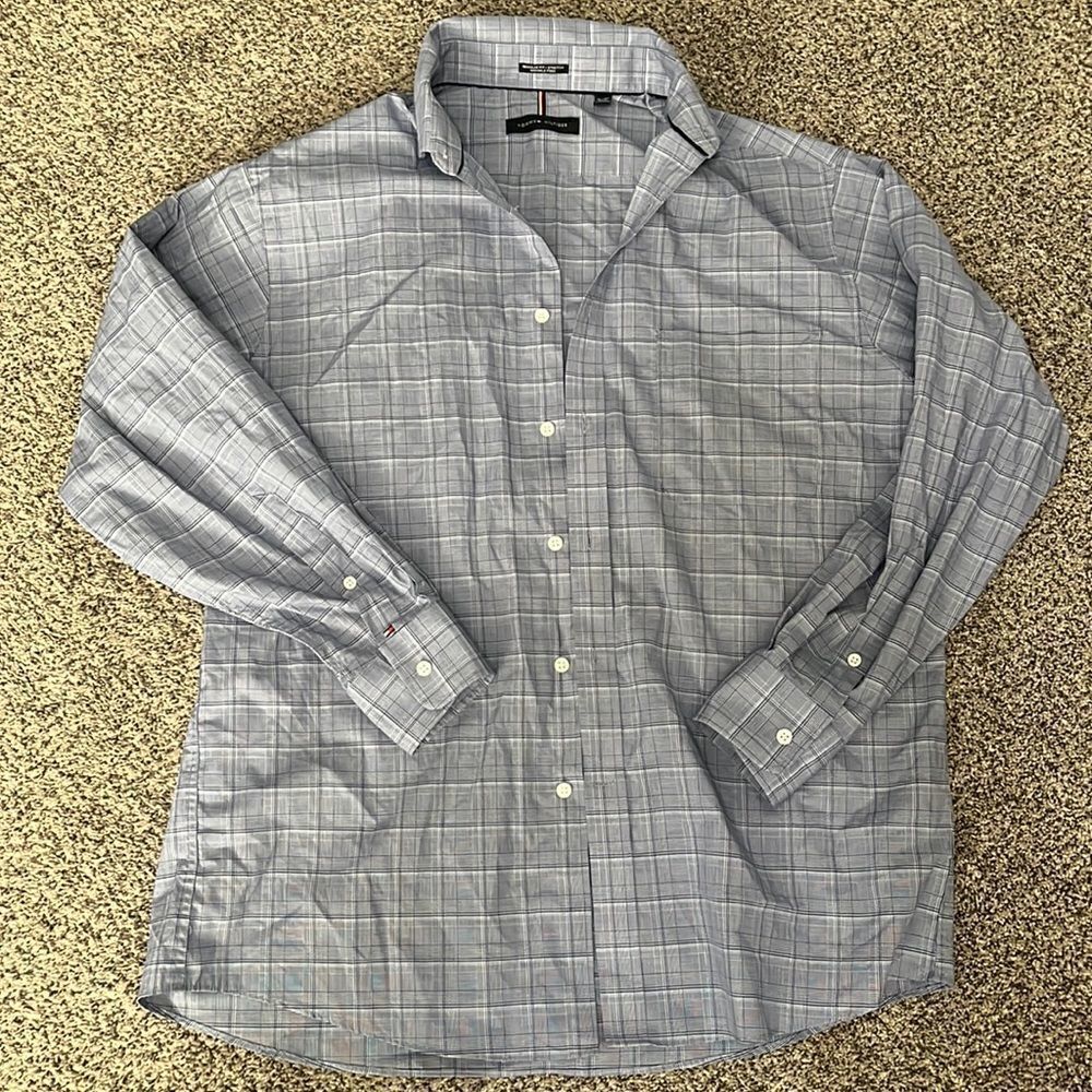 Tommy Hilfiger - Blue Plaid Button Up - Dress Shirt - L
